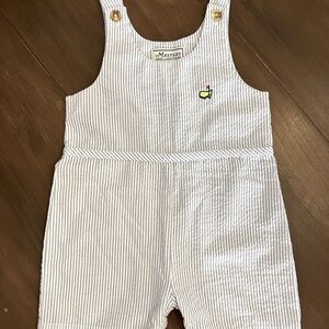 Masters Kids Overalls / Romper - White and Light Gray/Blue Stripes